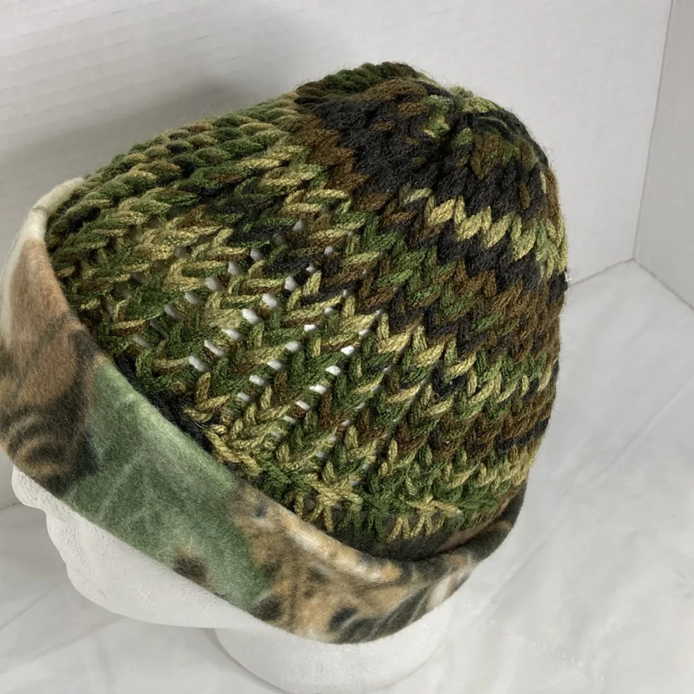 Handcrafted Camo Knit and Fleece Beanie Toque Hat Unisex